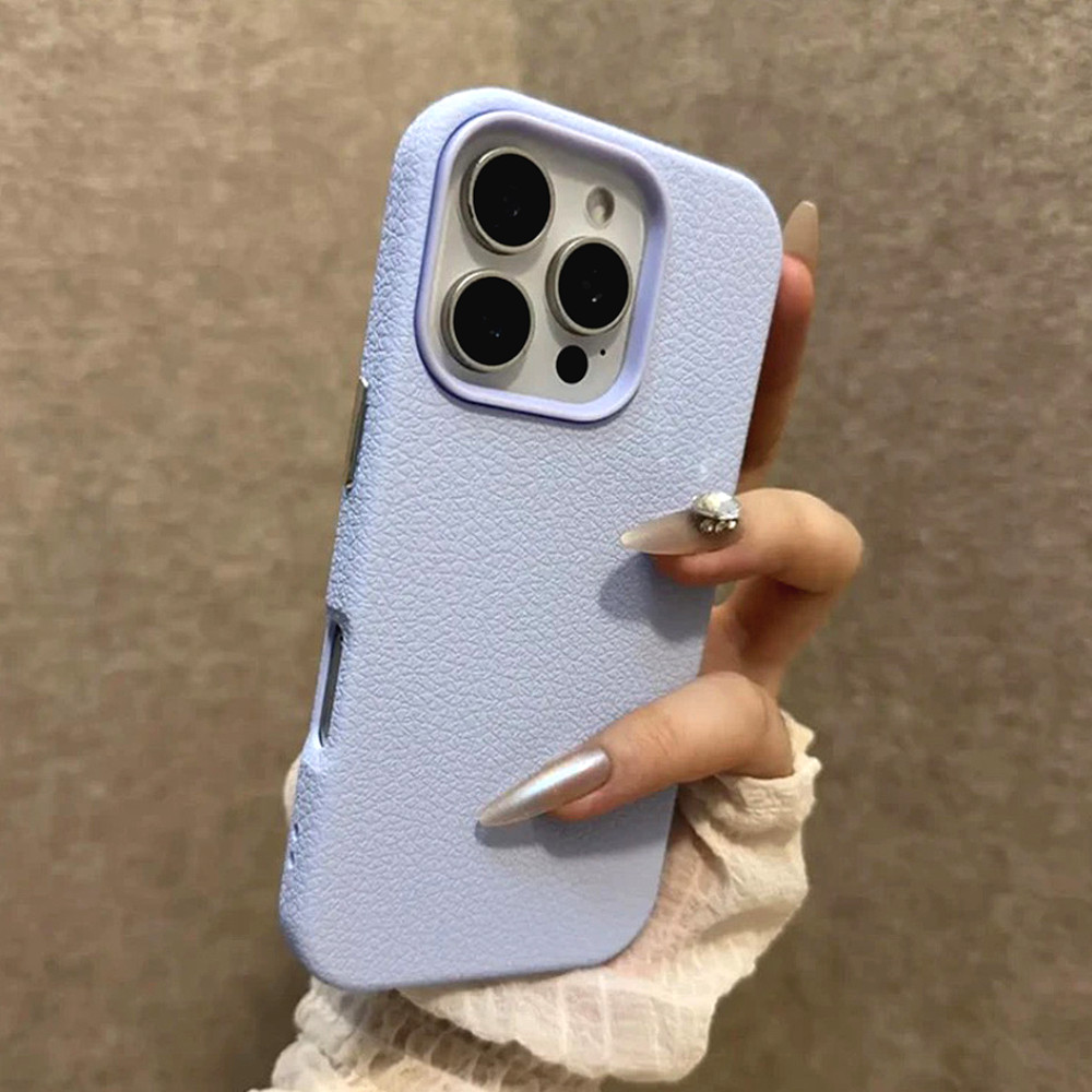 Minimalist High-end หนังลิ้นจี่รูปแบบเคสโทรศัพท์สําหรับ Iphone 16E 16 15 14 13 12 11 Pro Max สีทึบรวมทุกอย่างซิลิโคนฝาครอบป้องกัน