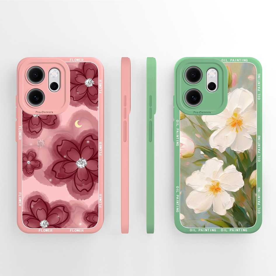 เคสโทรศัพท์สําหรับ OPPO Reno 14F 5G ปลอกดอกไม้น่ารักรูปแบบซิลิโคนเหลวนุ่มกันกระแทกฝาหลังสําหรับ OPPO Reno14F 14 F 5G กันชน Capa