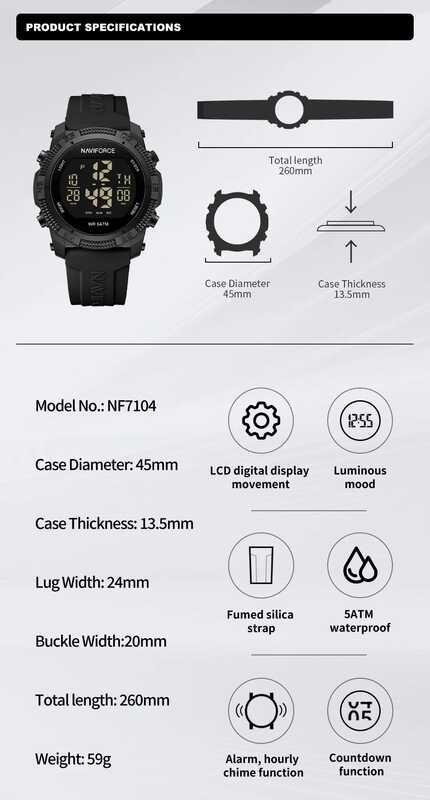 ❤️ Naviforce Nf7104ดิจิตัล LCD ของผู้ชาย, Jam Tangan Elektronik สายซิล