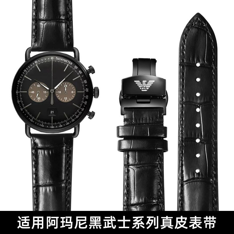 เหมาะสําหรับ Armani สีดํา Samurai สายนาฬิกาชาย AR11242 AR1918 60008/1970 สร้อยข้อมือนาฬิกาหนังแท้