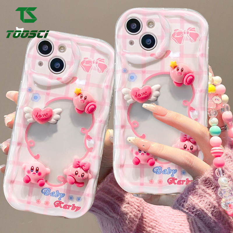 TOOSCI น่ารัก 3D ตุ๊กตา Kirby การ์ตูนปลอก + สร้อยข้อมือสําหรับ Samsung Galaxy A02 A02S A03 Core A04S