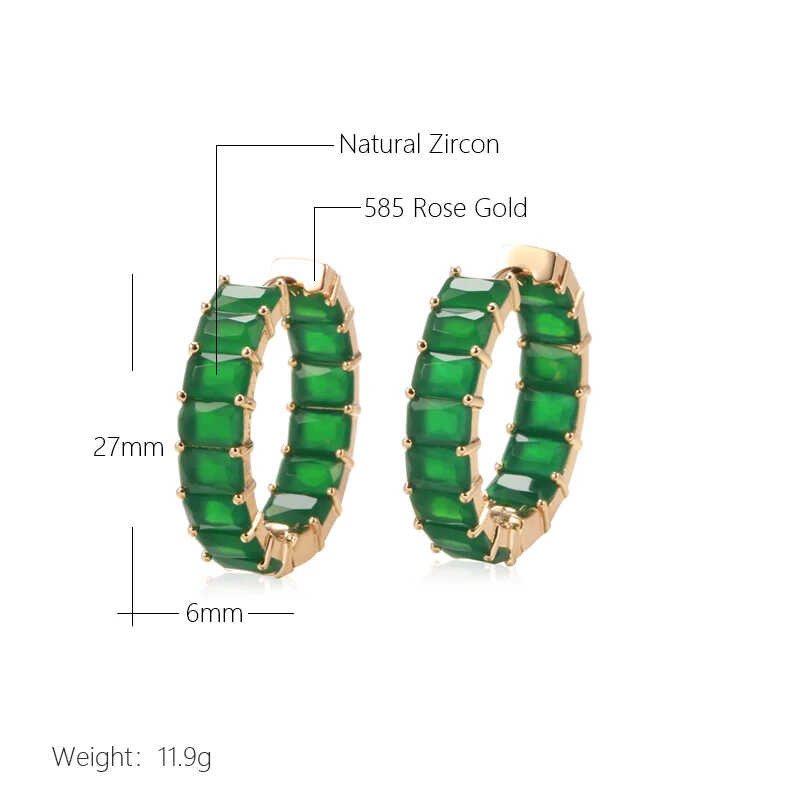 ▣ Wbmqda Emerald Big Hoop Earrings For Women 585 Rose Gold Color Vintage Wedding Party Fine Je