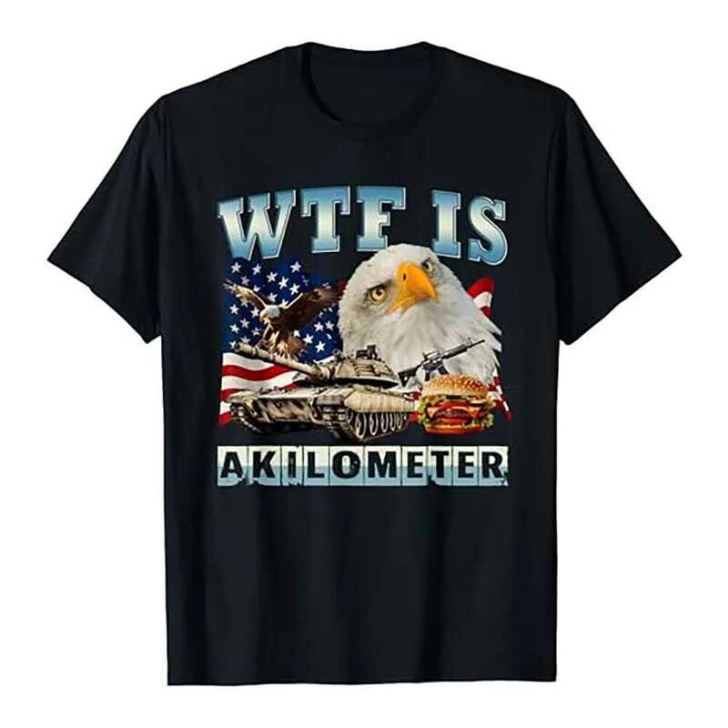 ใหม่ตลกผู้ชายผู้หญิง WTF คือ Kilometer Eagle Badge American Signature Burger เสื้อยืด Leisure O-คอสไ
