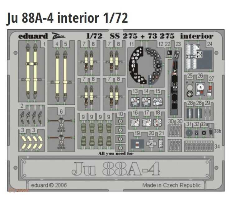 ค็อกพิตสี PE ของ Eduard SS275 1/72 JU88A-4 พร้อมฮาเซกาวะ