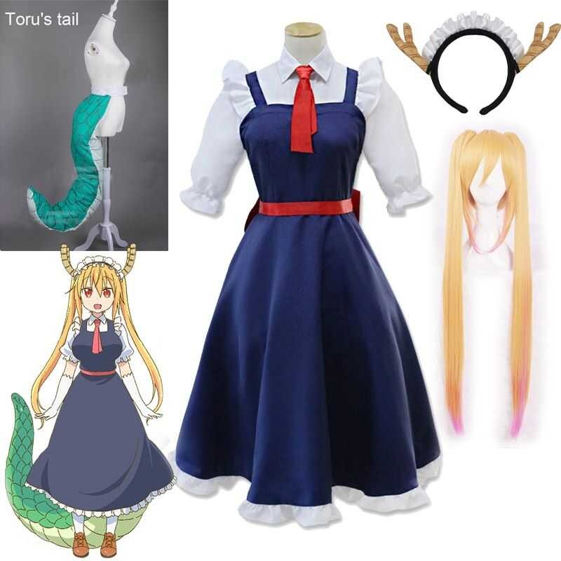 LY Anime Toru Cosplay Costume Miss Kobayashi's Dragon Maid Toru Wig And Dress Dragon Tail Accessori