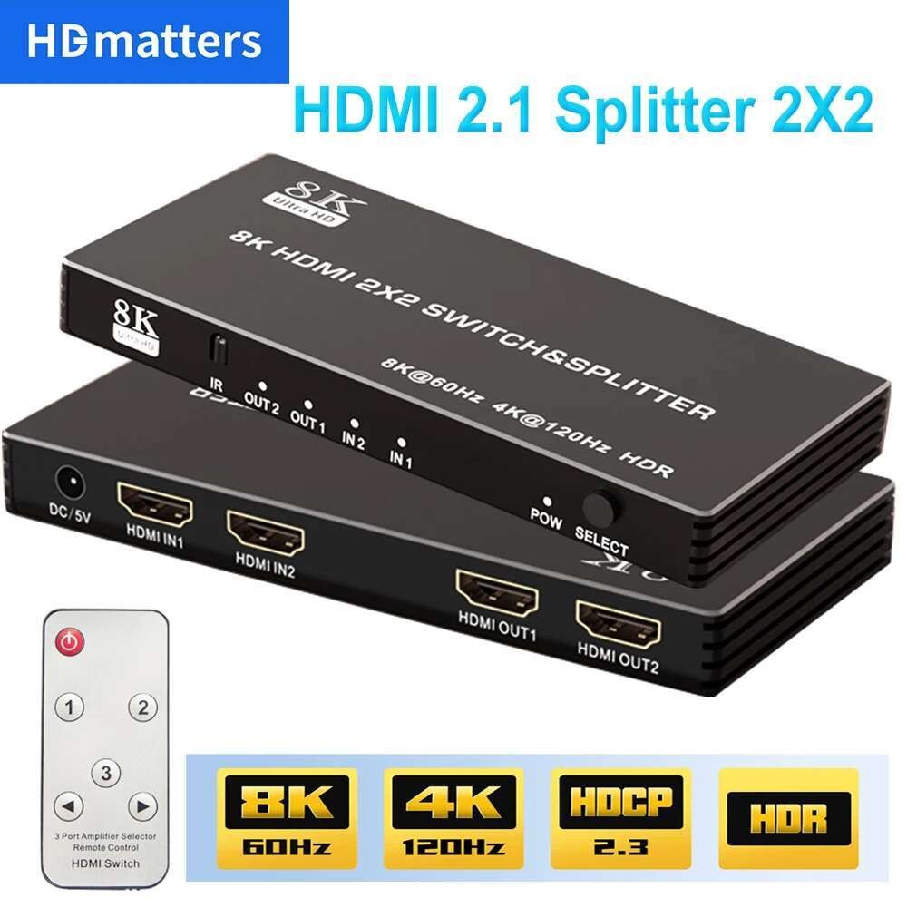 HDMI 2.1 Splitter Switch 4K 120Hz HDMI 2X2 Switch Splitter พร้อมรีโมทสําหรับ PS5 Xbox Series X/S App