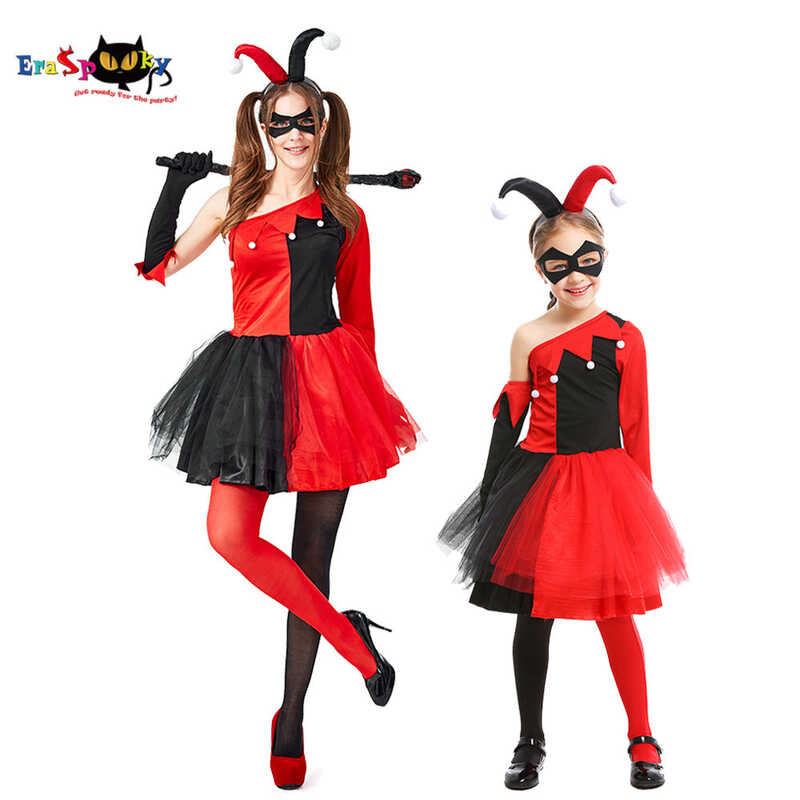 LY Girls Clown Costumes Harley Quinn Cosplay Halloween Outfit Carnival Party Dress