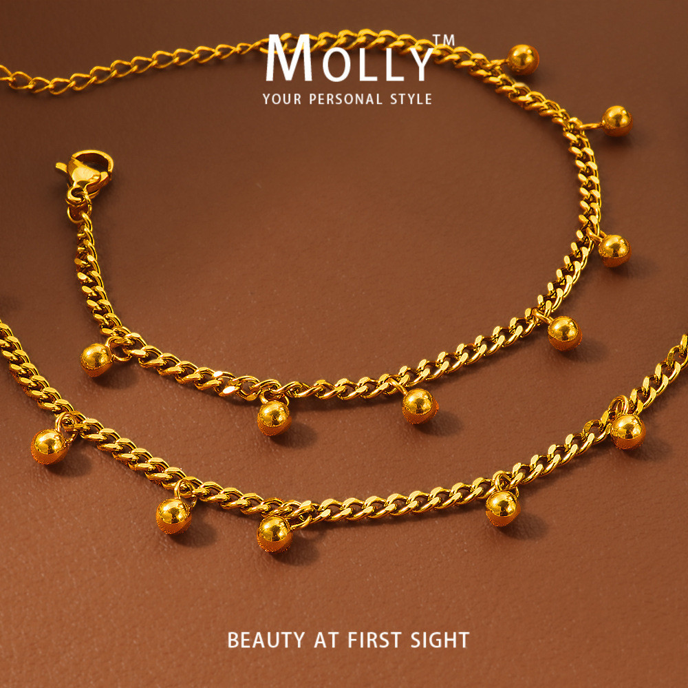 สร้อยข้อมือสแตนเลสสตีลสำหรับผู้หญิง ขนาดเล็ก ไม่ซีดจาง เคลือบเงาทอง 18K ปลอดภัยจากอาการแพ้ แฟชั่นเรียบหรู