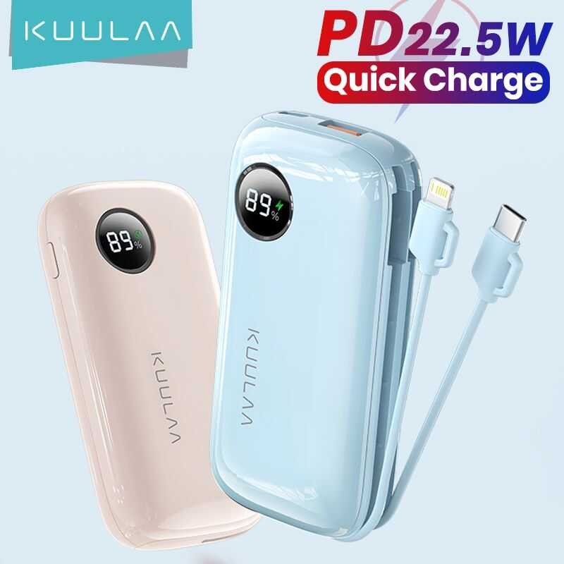 ❤ KUULAA 10000Mah Power Bank With Lamp LED Display PD Fast Charging Powerbank Built In Cables 2