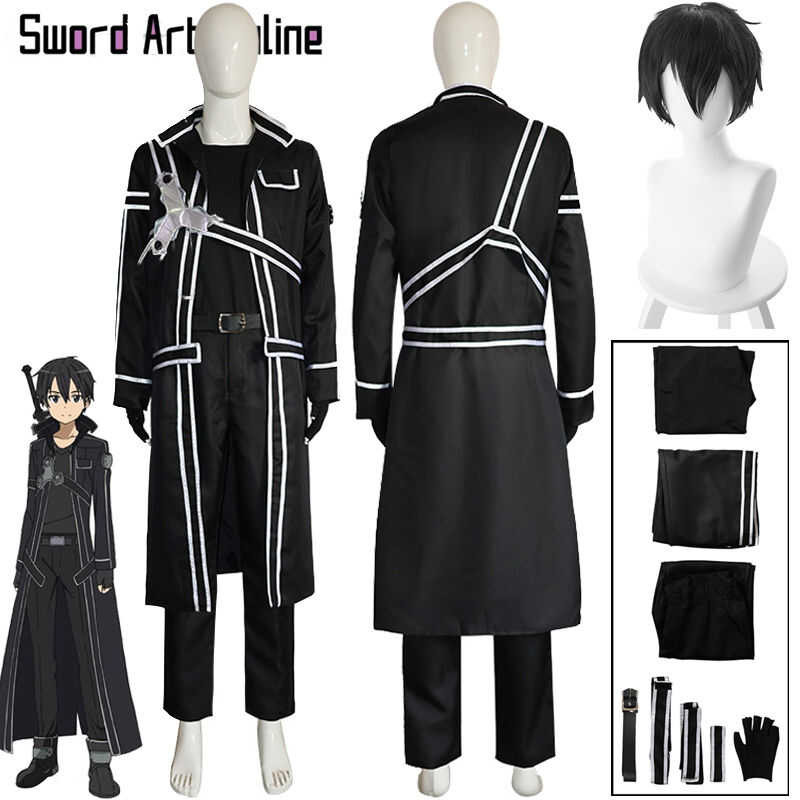 LY Anime Kirigaya Kazuto Cosplay Kirito Black Combats Uniform Full Sets Halloween Party Performance