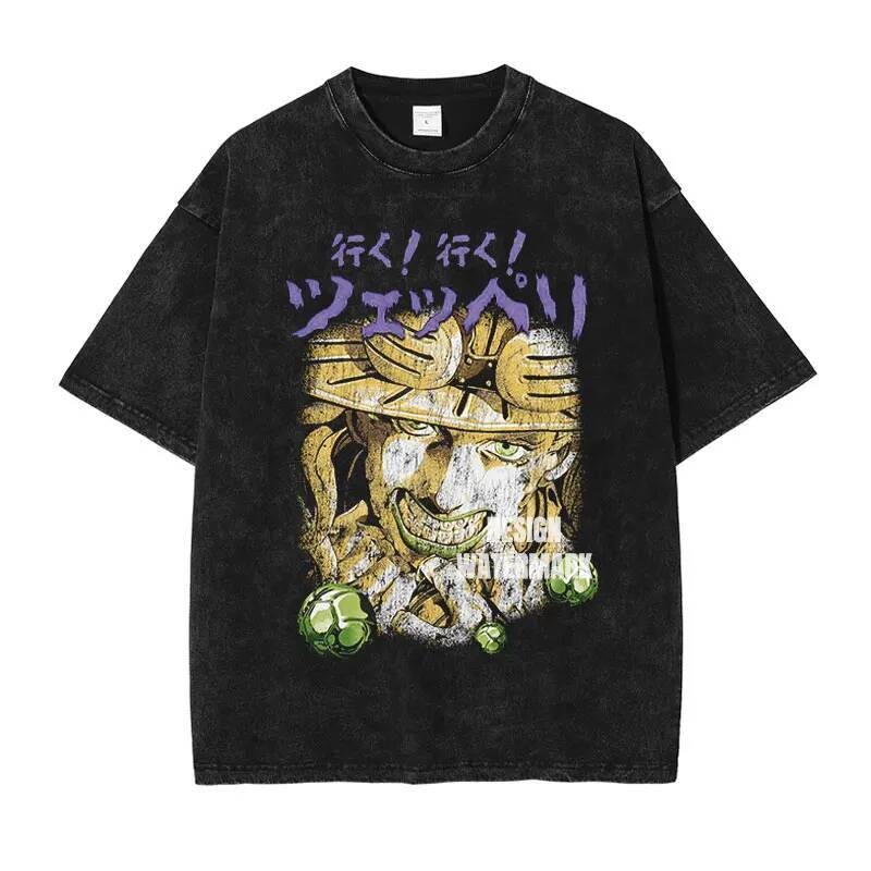 JOJO Steel Ball Run เสื้อยืด Vintage Zeppeli Gyro T Oversize มังงะdio jotaro jolyne jean pierre tops tees ผู้ชาย