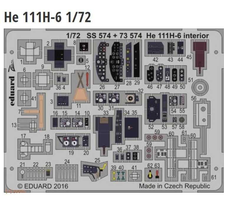 Eduard SS574 1/72 He111H-6 ห้องนักบินสี PE พร้อม Airfix