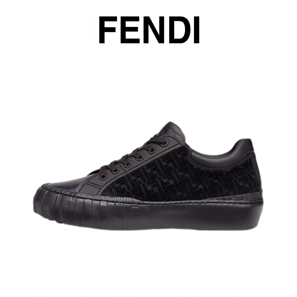 Fendi Force รองเท้าผ้าใบต่ำสุดสำหรับผู้ชายและผู้หญิงรองเท้าลำลองแฟชั่นสีดำ