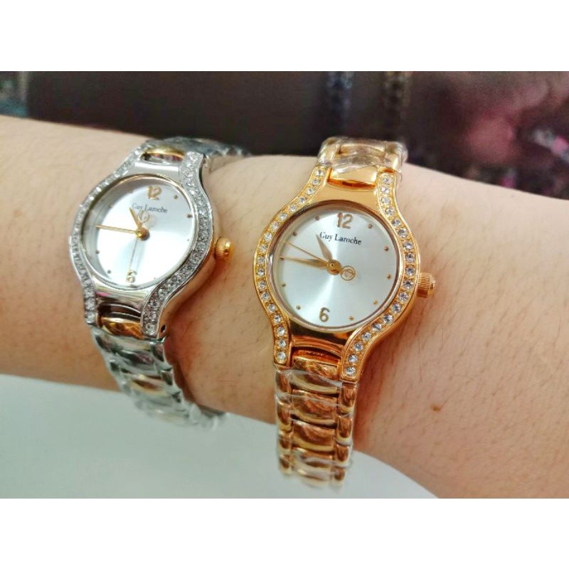 นาฬิกาข้อมือผู้หญิง Guy Laroche หน้าปัดทรงกลม หน้าปัดวิบวับด้านข้างซ้ายขวา สายเหล็ก มี2สีให้เลือกค่