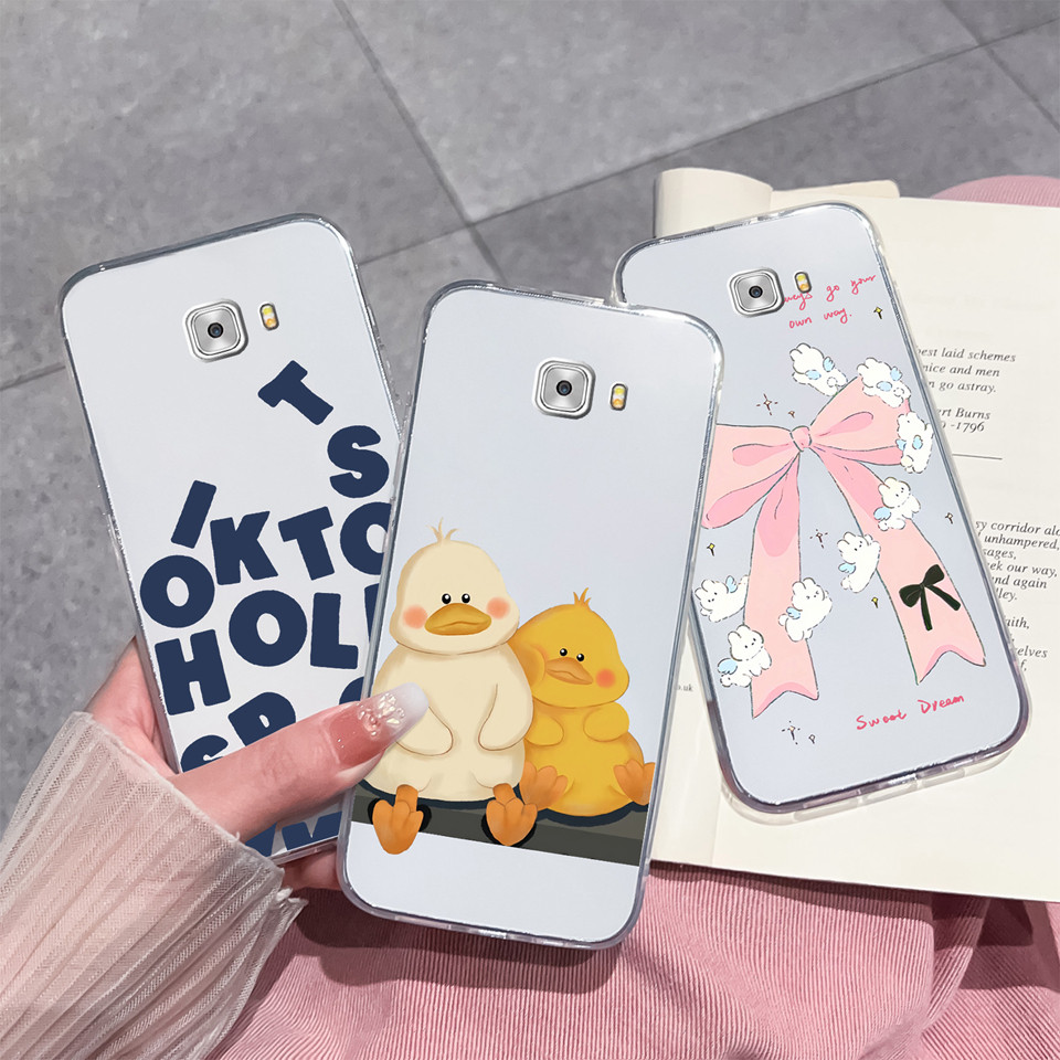 สําหรับ Samsung Galaxy C9 C9 Pro เป็ดสีเหลืองเล็กๆ Bow Letter Drop-Resistant กันกระแทกฝาครอบโทรศัพท์ที่ชัดเจนสําหรับ samsung c9 pro SamsungC9 ซิลิโคน Capa กันชน