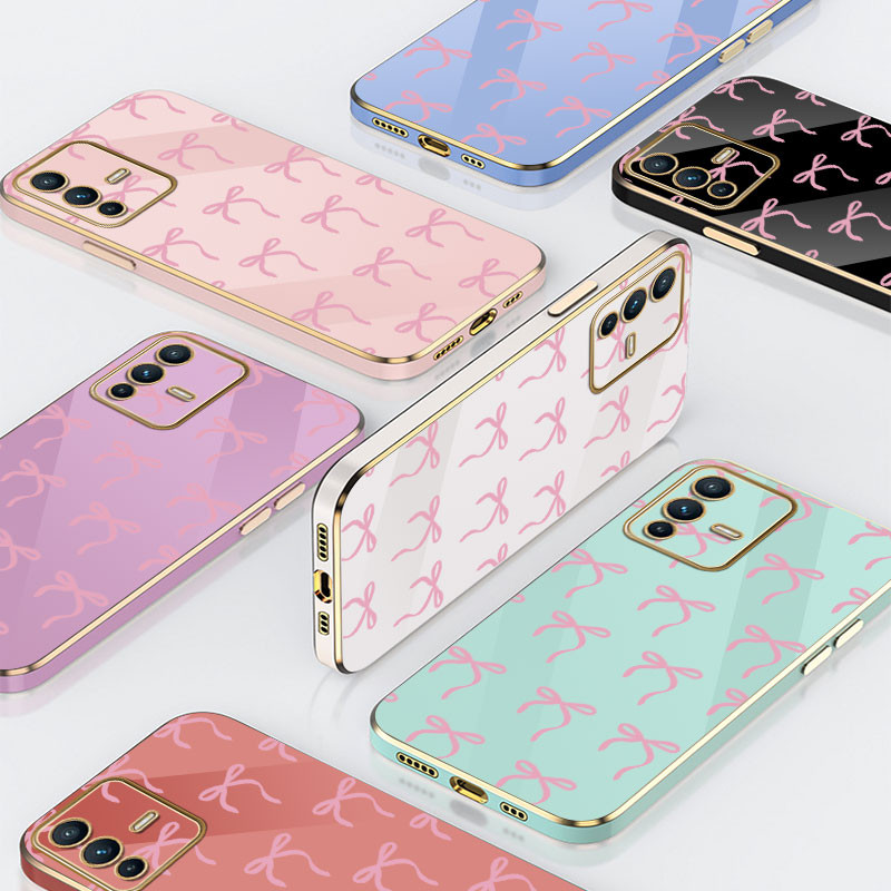 แฟชั่นน่ารักสีชมพูโบว์เคสโทรศัพท์สําหรับvivo V15 Pro V19 V20 6Dชุบรวมทุกอย่างเคสกันกระแทก