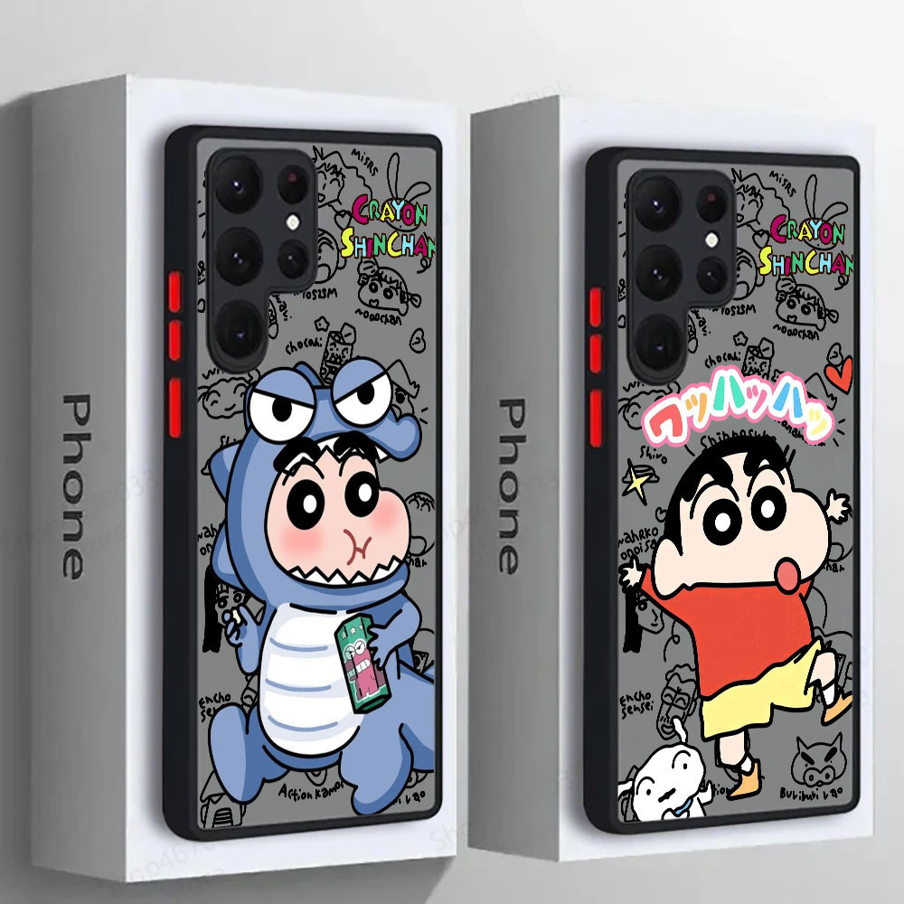 SAMSUNG ญี่ปุ่นอะนิเมะเครยอนชินจังซิลิโคนเคสโทรศัพท์สําหรับSamsung S25 Ultra S24 S23 S21 S20 FE S22 Plus S24FE 5Gโปร่งใสFrosted Galaxyหมายเหตุ 20 Ultraกันกระแทก
