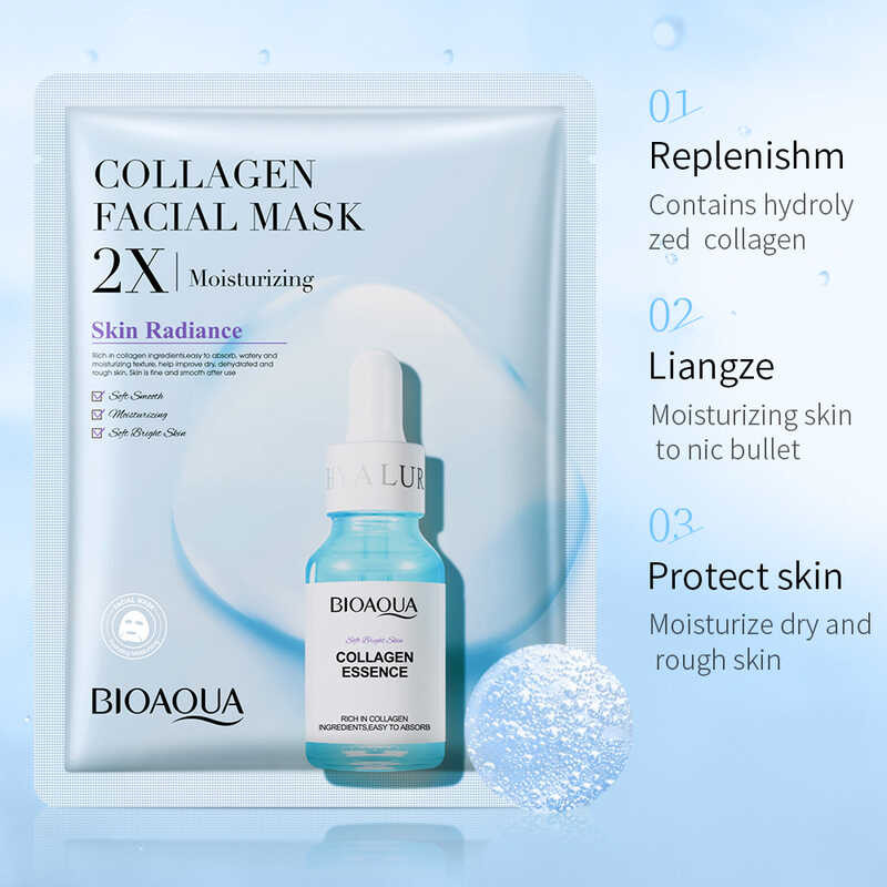 ▥ 20Pcs BIOAQUA Centella Collagen Face VC Moisturizing Refreshing แผ่นหน้ากาก Hyaluro