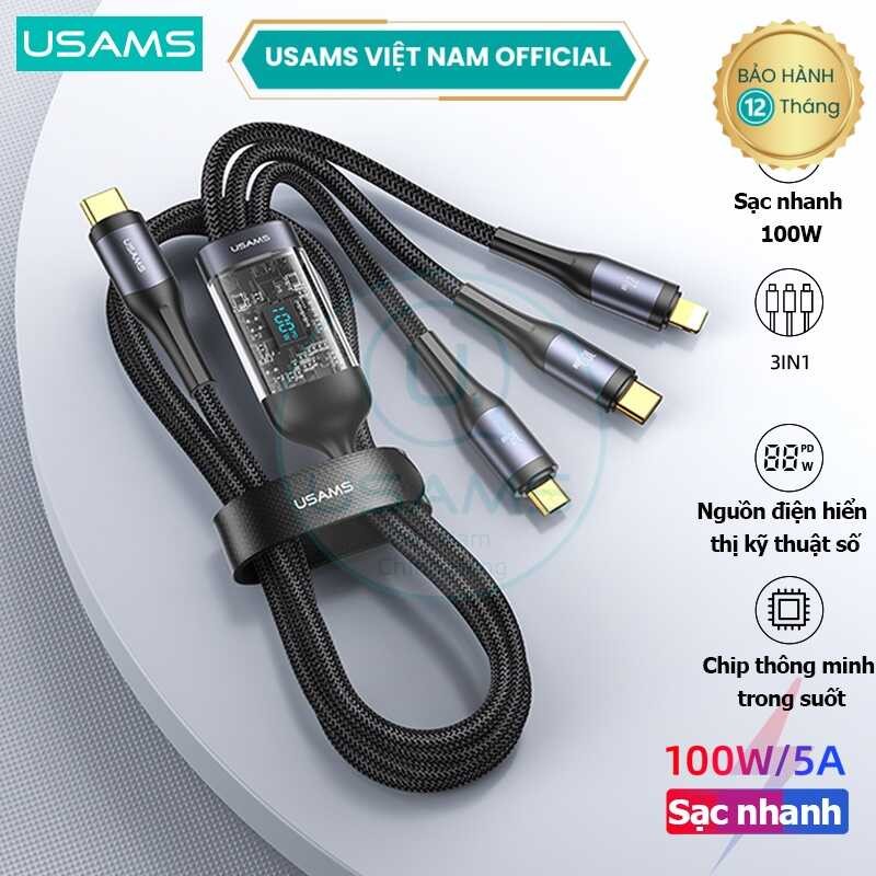 ❤ ☀Autehntic☀Usams PD 100W 3-In-1หน้าจอดิจิตอลโปร่งใสสายชาร์จสำหรับโทรศัพท์/แท็บเล็ต-Usams