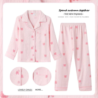 Flash Sale เสื้อผ้าเด็ก Teens Long Sleeve Lapel Home wear Hypoallergenic Poly-cotton Boys หรือ Girls Nightdress สําหรับ 6 -