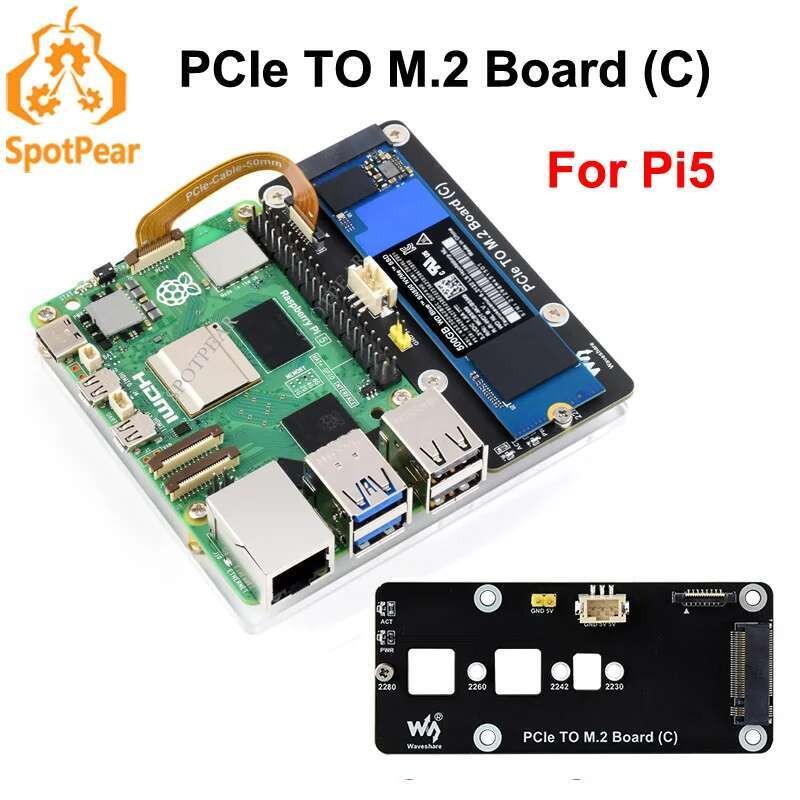 Raspberry Pi5 PCIe ถึง M.2 NVMe SSD อะแดปเตอร์ C HAT Pi5-PCIe-2280-2242-2230 สําหรับ Pi 5