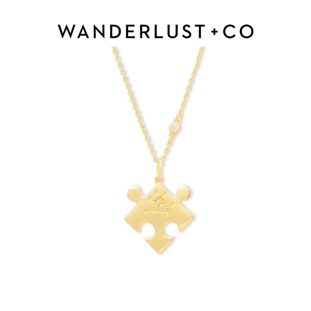 Wanderlust + Co Found Within Puzzle Piece สร้อยคอทอง 14K เครื่องประดับชุบทอง Hypoallergenic Shower-