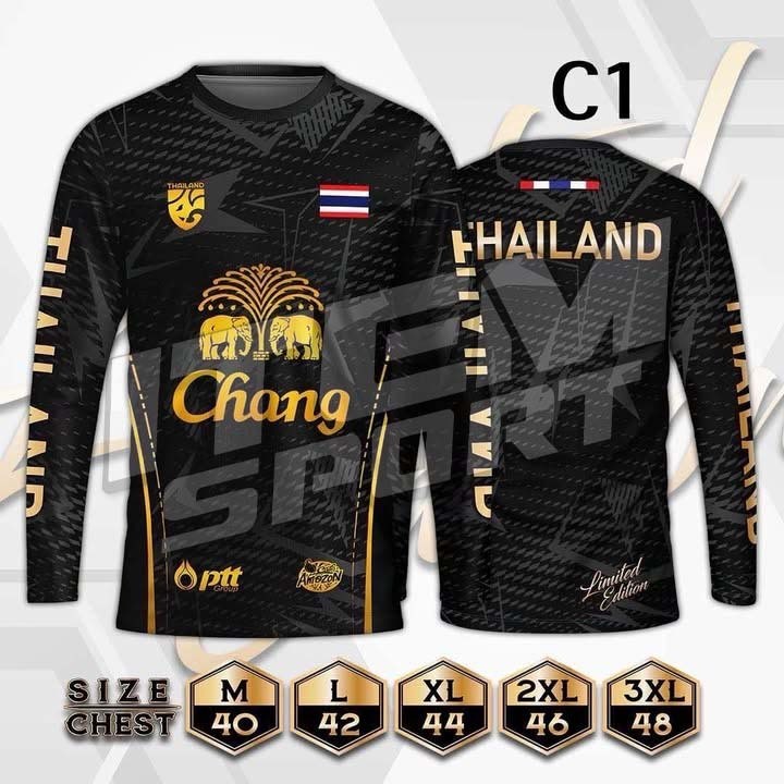 เสื้อกีฬาแขนยาว ลายช้าง เสื้อพิมพ์ลายกีฬา ใส่ได้ทั้งผู้ชายผู้หญิง ระบายอากาศได้ดี อยู่ทรง ยับยาก