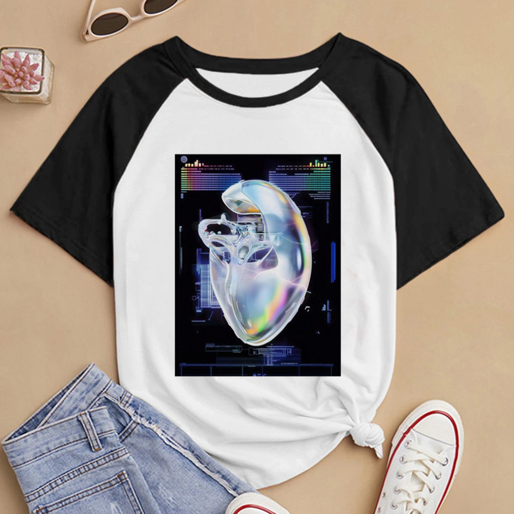 Frutiger Aero เสื้อยืดผู้หญิง retro graphic อินเทรนด์ 2000s pop culture grunge pastel