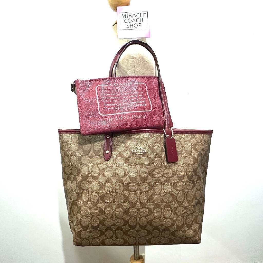 กระเป๋าสะพาย COACH ของแท้ มือ 1 ใช้ได้ 2 ด้าน +กระเป๋าคล้องมือ COACH 36658 REVERSIBLE CITY TOTE IN