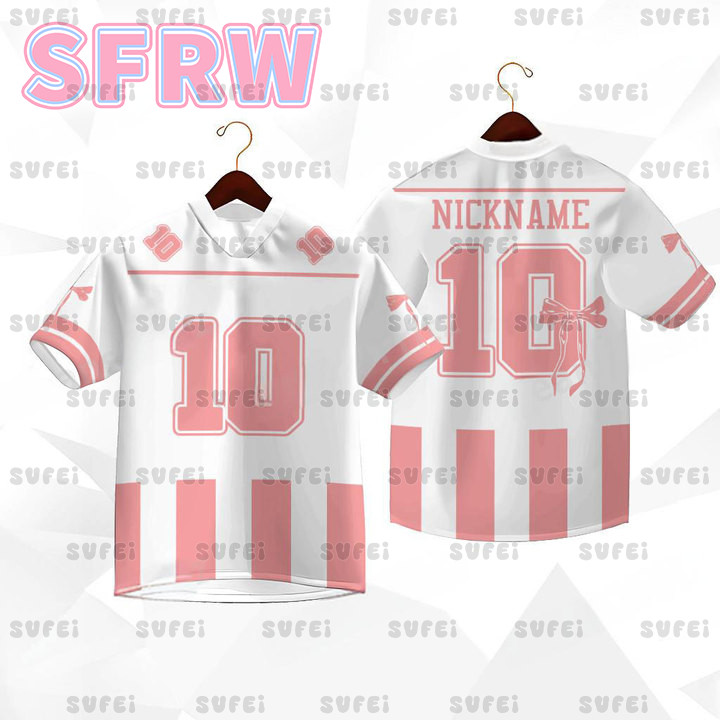 Free Custome Street Style Jersey Unisex แขนสั้น V คอจํานวนพิมพ์ผู้หญิงโบว์เสื้อยืด Plus ขนาด Coquett