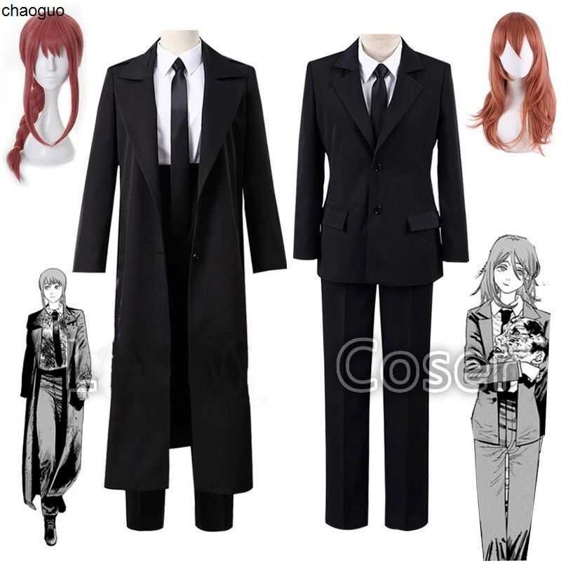 LY Anime Chainsaw Man Makima Angel Devil Cosplay Costume Wig Black Suit Shirt Pants Coat Halloween