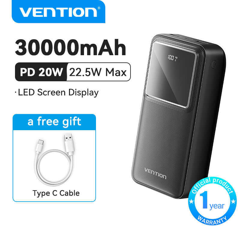 ❤ Vention พาวเวอร์แบงค์ 30000Mah Power Bank 22.5W Fast Charging 10000Mah Powerbank PD 20W LED D
