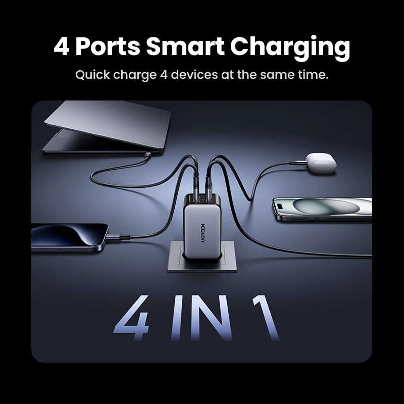 ❥ UGREEN 65W GAN 4 พอร์ต USB C Fast Charger Quick Charge PD 3.0 สําหรับ Book Air