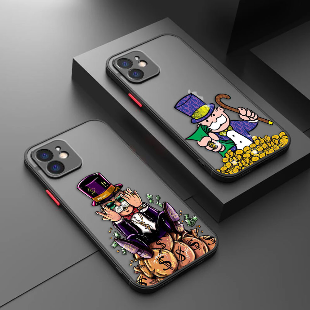 การ์ตูน Dollar Monopoly Money Matte กันกระแทกผิวรู้สึกเคสโทรศัพท์สําหรับ IPHONE 16 15 14 13 12 PRO M
