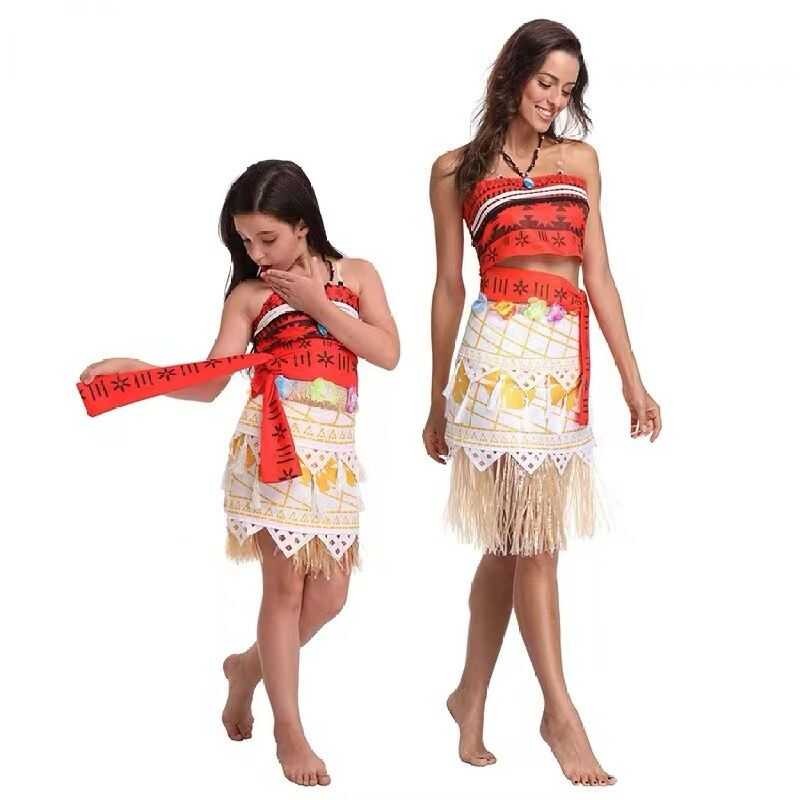 LY Adult Kids Cosplay Vaiana Moana Princess Costume Dress Necklace Wig Girl Halloween Party Moana D