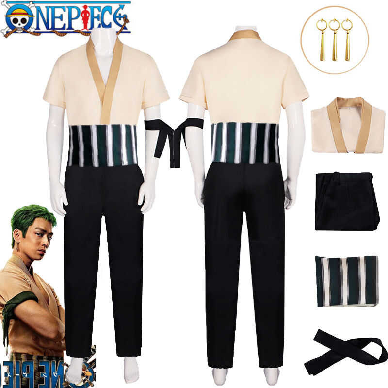 LY 【Free Earrings】Movie One Piece Roronoa Zoro Cosplay Costume Adult Movie Version Zoro Short Sleev
