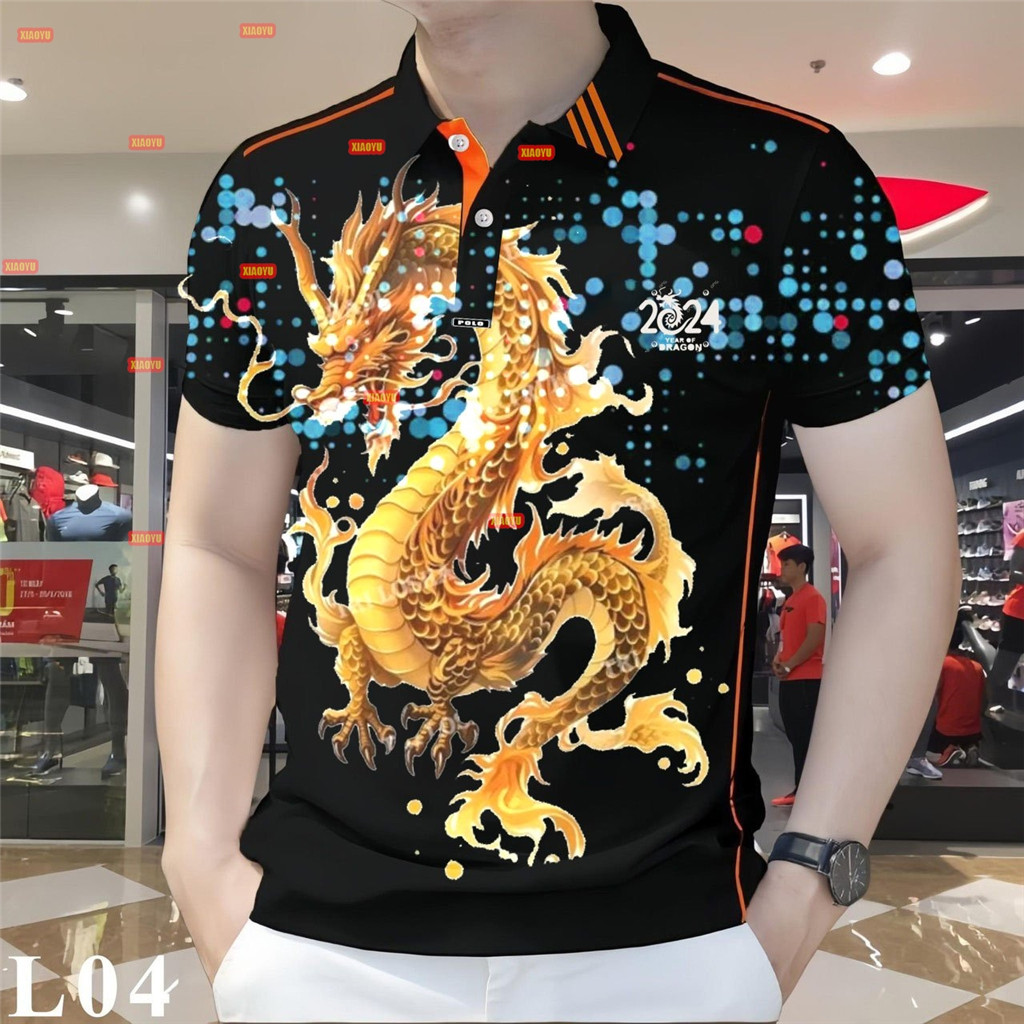 เสื ้ อโปโลพิมพ ์ ลายมังกรปี 2025 สําหรับผู ้ ชายที ่ มีแขนสั ้ นผ ้ า, ต ่ อต ้ านริ ้ วรอยและเสื ้ อซีดจาง - รูปที่ 2