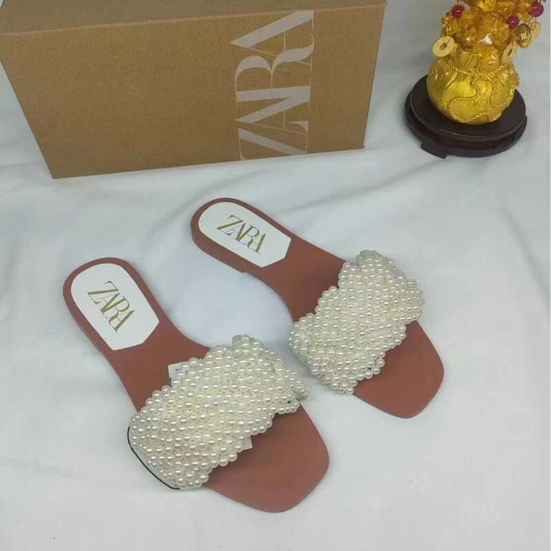 Z A ใหม่ 2 0 4 ฤดูร้อนสเปนแบนนอกสวมรองเท้าแตะผู้หญิงเปิดนิ้วเท้าอารมณ์แฟชั่นชายหาด