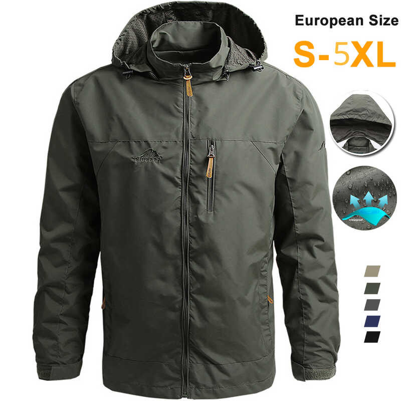 Windbreaker Men Tactical Jacket Waterproof Outdoor Hooded Coat Sports Military European Size S-5Xl F