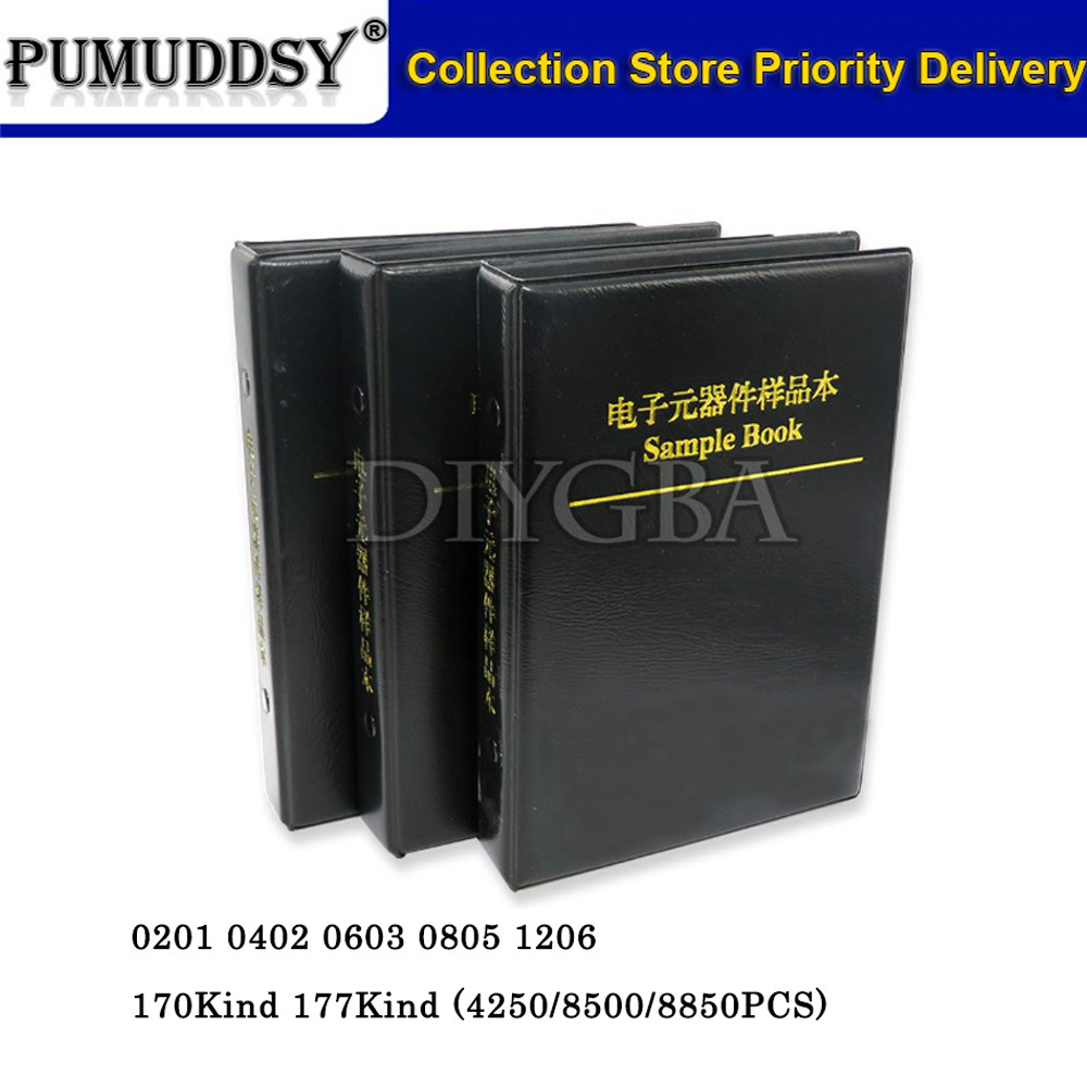 170 ค่า 4250PCS 8500pcs 0201 0402 0603 0805 1206 ตัวต้านทาน SMD 1% 0R ~ 10M diygba ตัวอย่างหนังสือตัวต้านทาน Assortments Kit ตัวต้านทาน