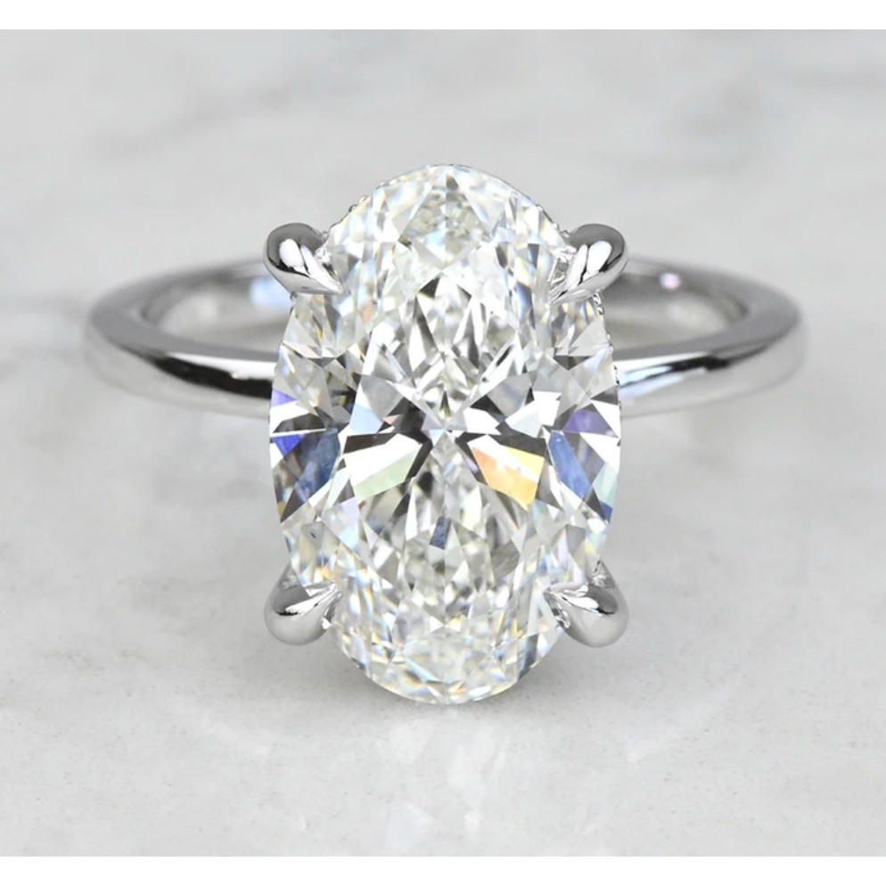 แหวนเพชร 5.03 ct E VVS2 Emerald Lab Grown Diamond Hidden Halo Ring - White Gold 9K พร้อมใบรับรอง IG