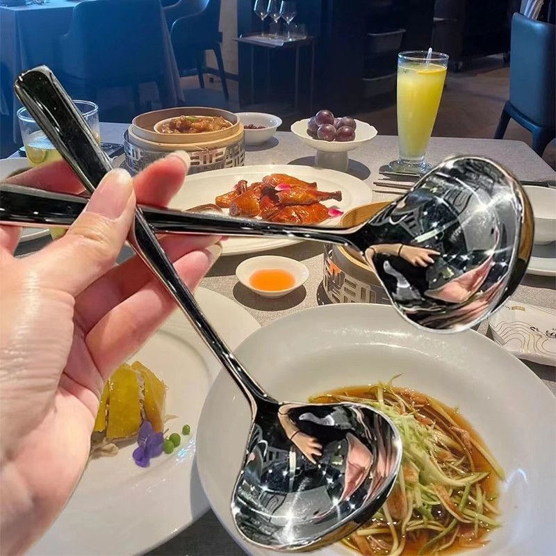 ช้อนขนาดใหญ่สไตล์เกาหลีช้อนหัวใหญ่ช้อนซุปด้ามยาวช้อนขนาดใหญ่โจ๊กช้อนหนาช้อนหม้อไฟเชิงพาณิชย์ช้อนซุป