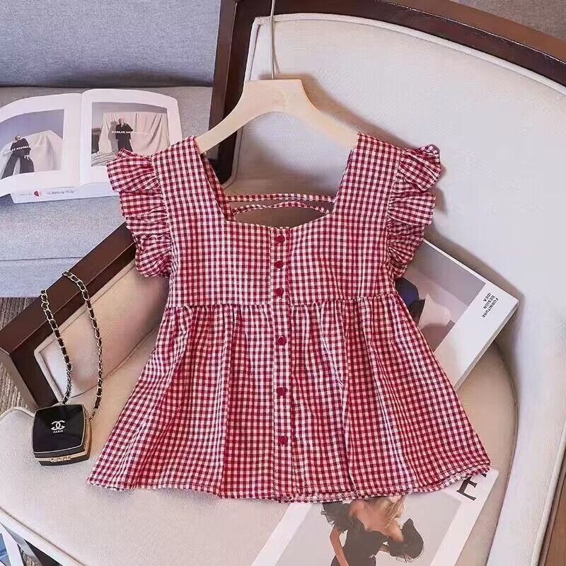 สาวเกาหลีน่ารักบินน้อยแขนเสื้อผู้หญิงฤดูร้อนสแควร์คอหลวมทุกการแข่งขันเชือกแขวนคอเสื้อเด็กเล็ก