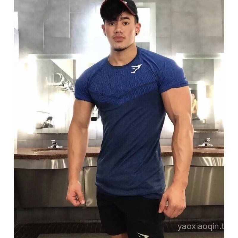 Gymshark Phantom V5รุ่นยืดฟิตเนสออกกำลังกายผู้ชายแขนสั้นรัดรูปเสื้อยืด