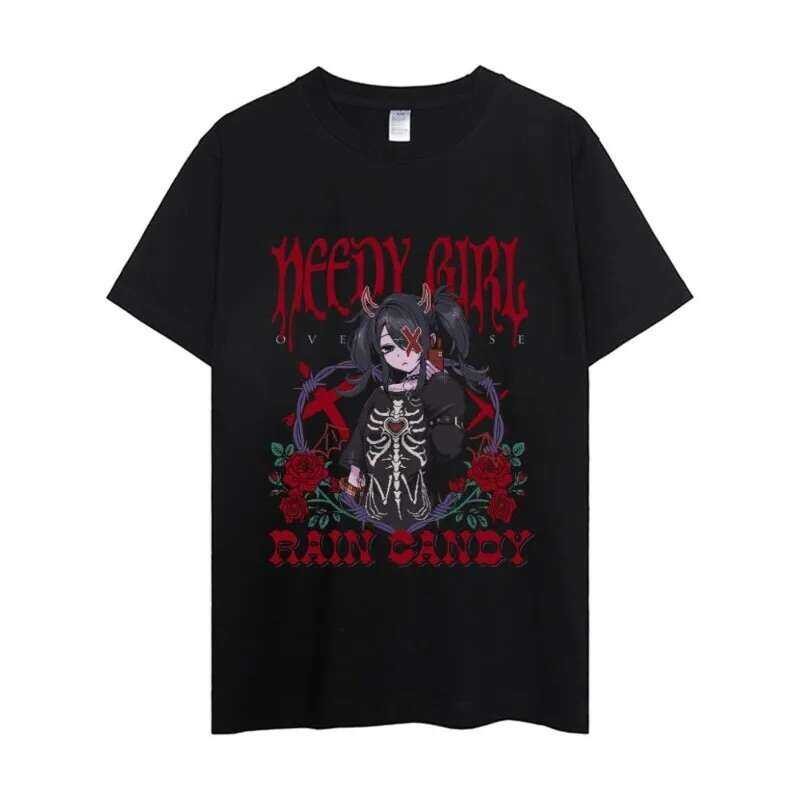 Needy GIRL OVERDOSE T เสื้อผู้ชายคู่เสื้อผ้าแขนสั้นแฟชั่นผู้หญิงผ้าฝ้าย