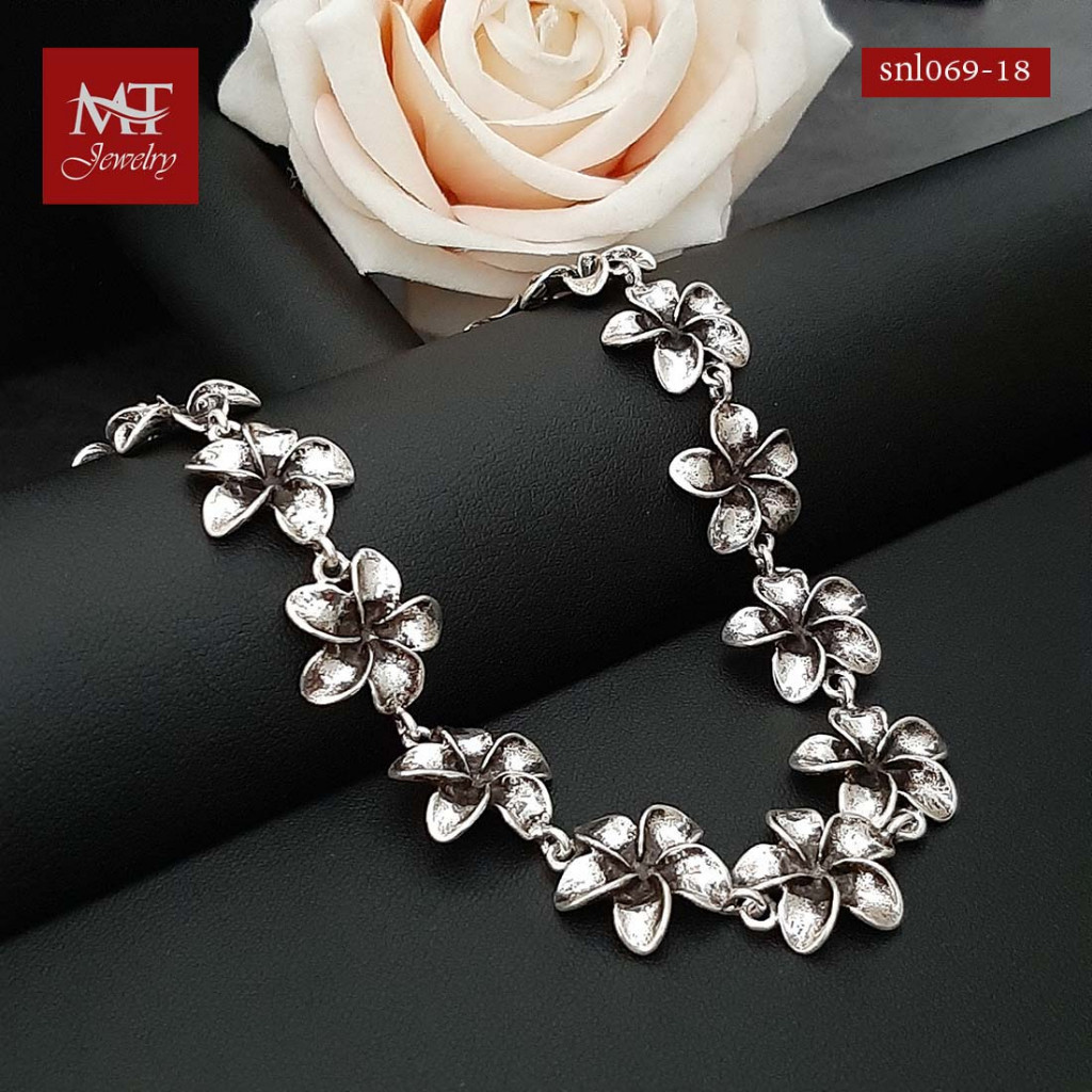 MT สร้อยคอเงินแท้  ดอกลีลาวดี คลาสสิค วินเทจ ยาว 18 นิ้ว สร้อยคอระย้า Silver Necklace (snl069-18) M