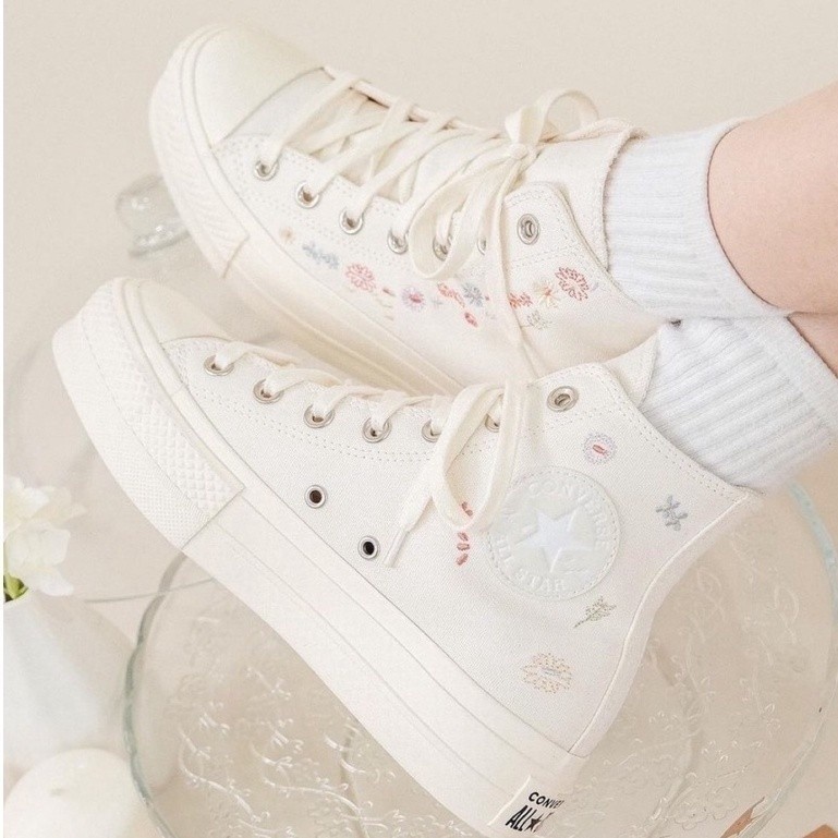 2024 Converse conv All Star ยกหนาแต่เพียงผู้เดียวลูกไม้ดอกไม้ฤดูใบไม้ผลิขนาดเล็กร้อนผู้ชายผู้หญิงรอ