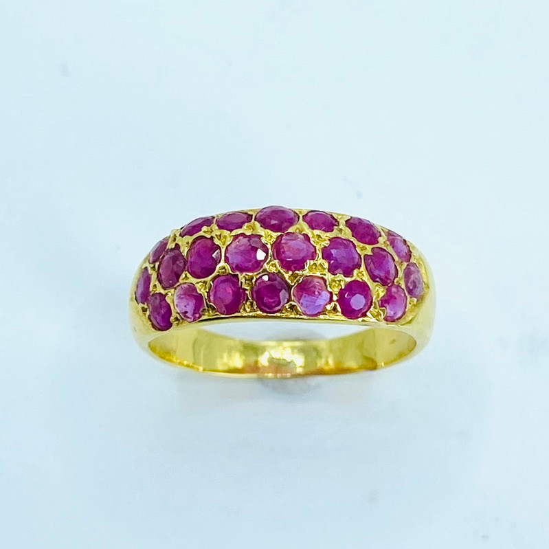 แหวนทองsize 49; แหวนทองปลอกมีด สามแถว พลอยทับทิมพม่า A20566 NA84