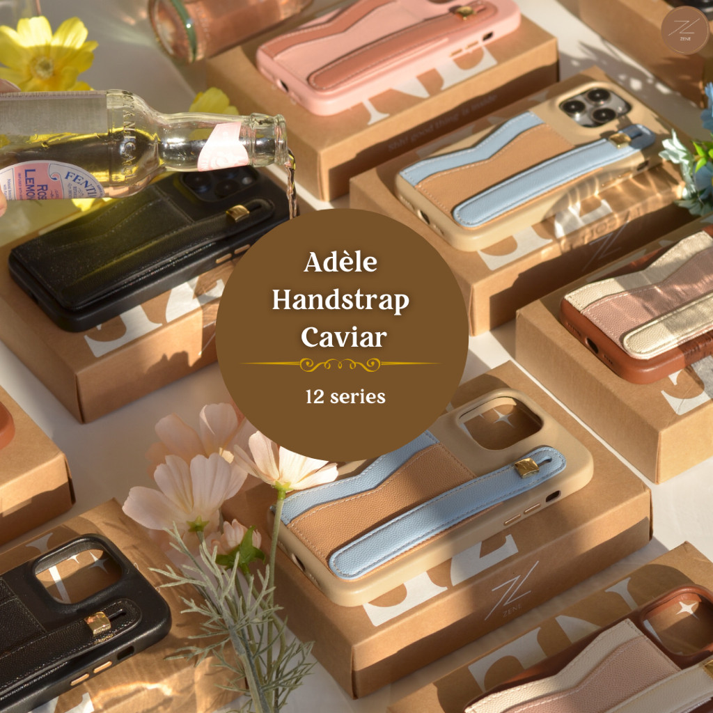 ZENE - Adèle Hand Strap Caviar Phone Case 12 series เคสหนังใส่บัตร คลุมรอบเครื่อง เคสโทรศัพท์ Z10