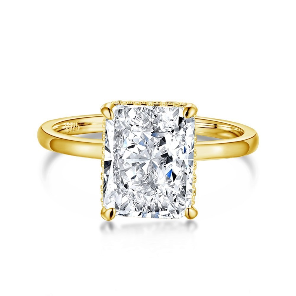 4CT Moissanite diamond Radiant Cut Women Solitaire Ring แหวนเพชรโมอิส สําหรับผู้หญิง